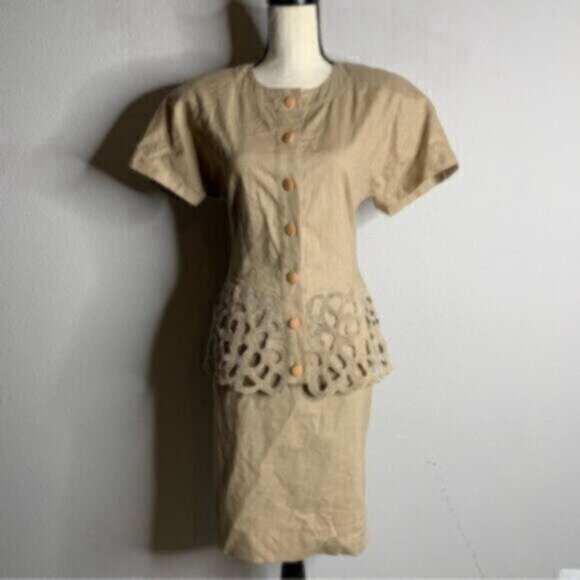 Pia Rucci Women’s Tan Vintage Two Piece Skirt Suit & Blazer Set - Picture 10 of 16